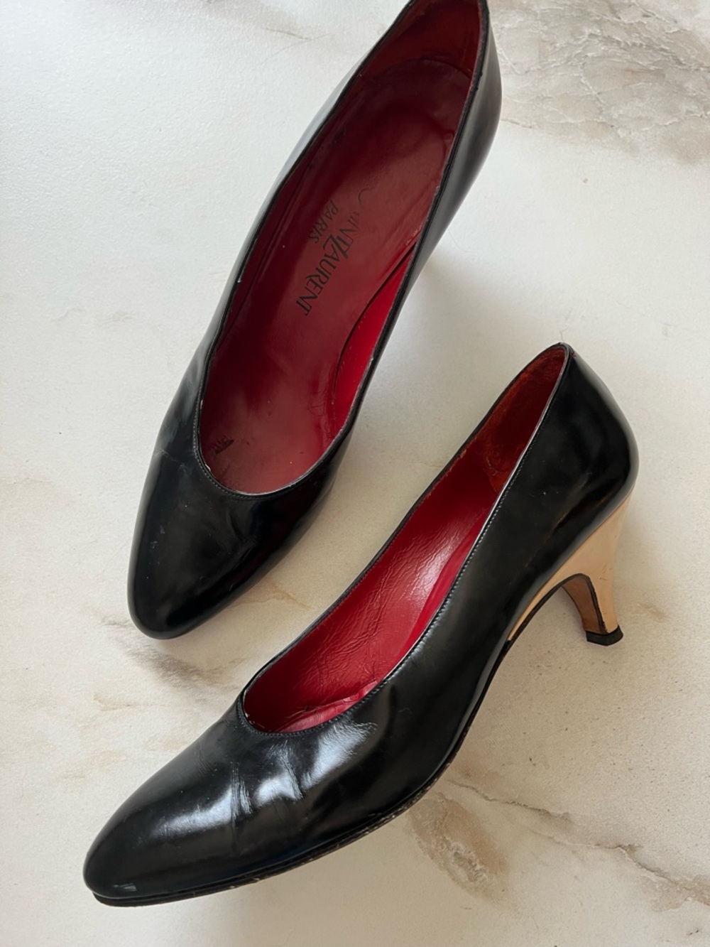 Vintage Yves Saint Laurent Black Patent Pumps with Red Interior